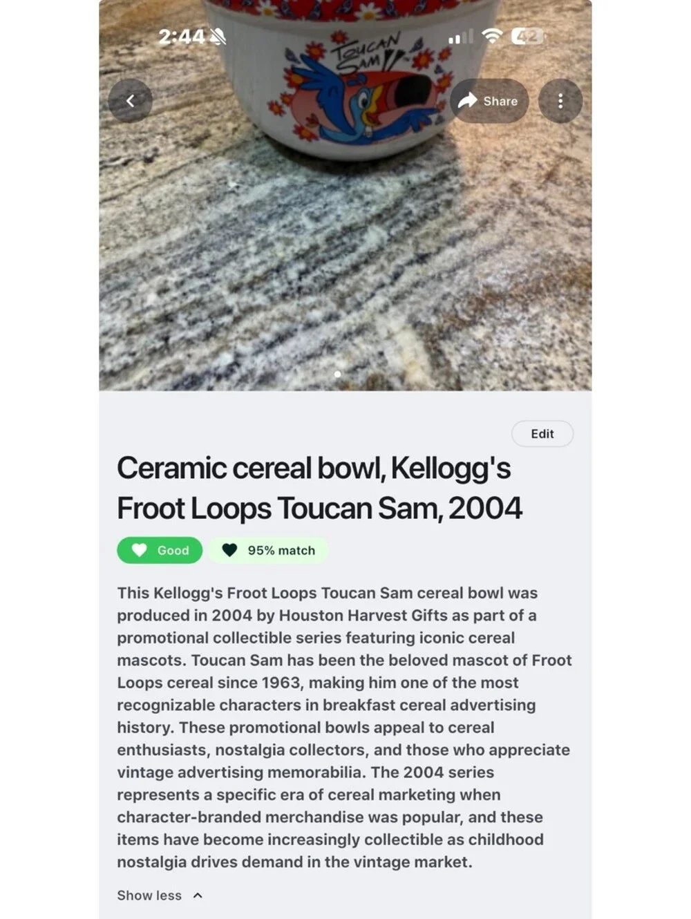 2004 Kellogg's Froot Loops Toucan Sam Ceramic Cereal Bowl